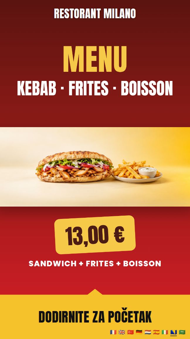 Početni ekran GlorEat kioska za narudžbe