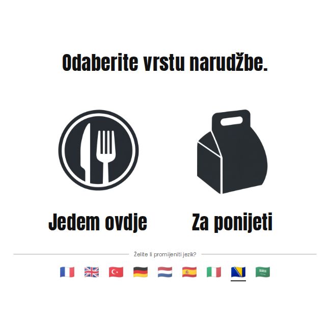 Izbor ovdje ili za ponijeti i jezika na kiosku