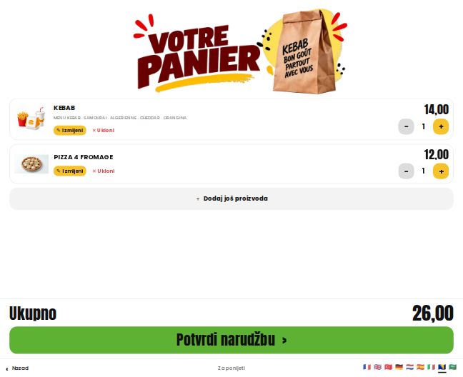 Korpa i potvrda narudžbe na kiosku