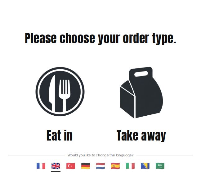 Choosing eat in or take away and the language on the kiosk