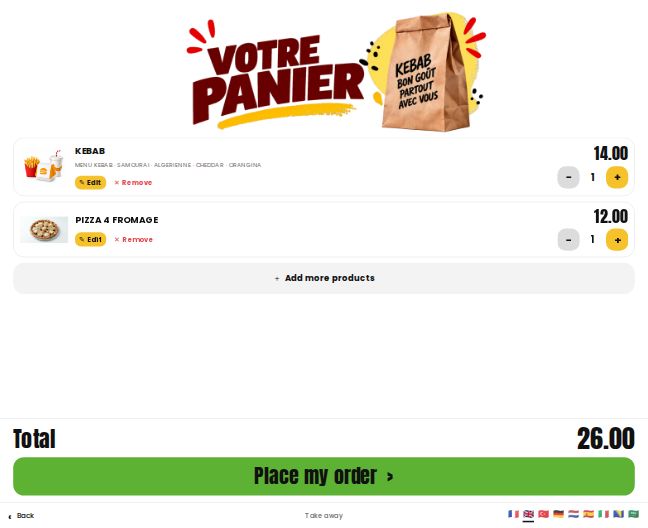 Basket and order confirmation on the kiosk