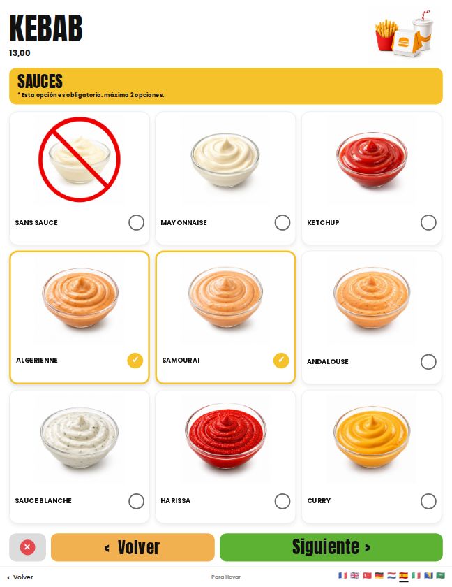 Elección de salsas en el kiosco de autoservicio