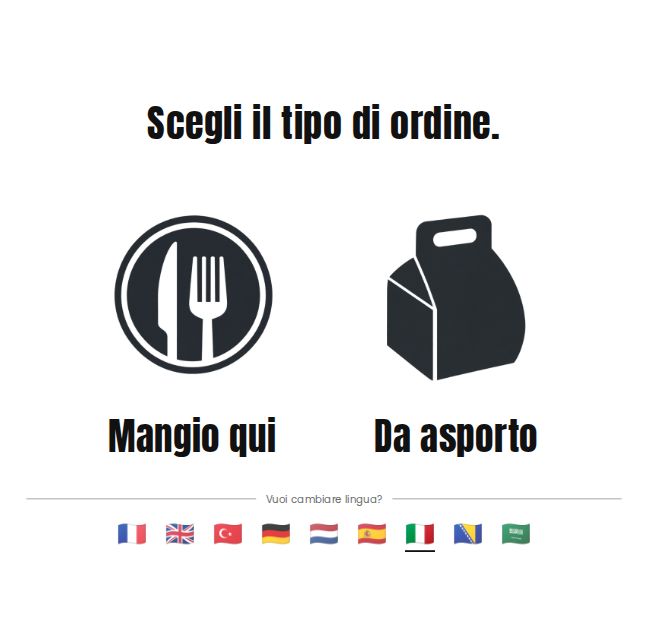 Scelta qui o da asporto e della lingua sul totem