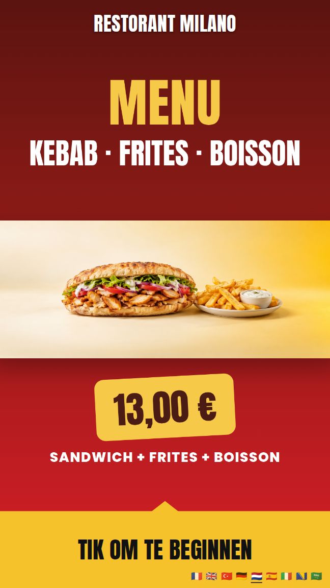 Welkomstscherm van de GlorEat-bestelzuil